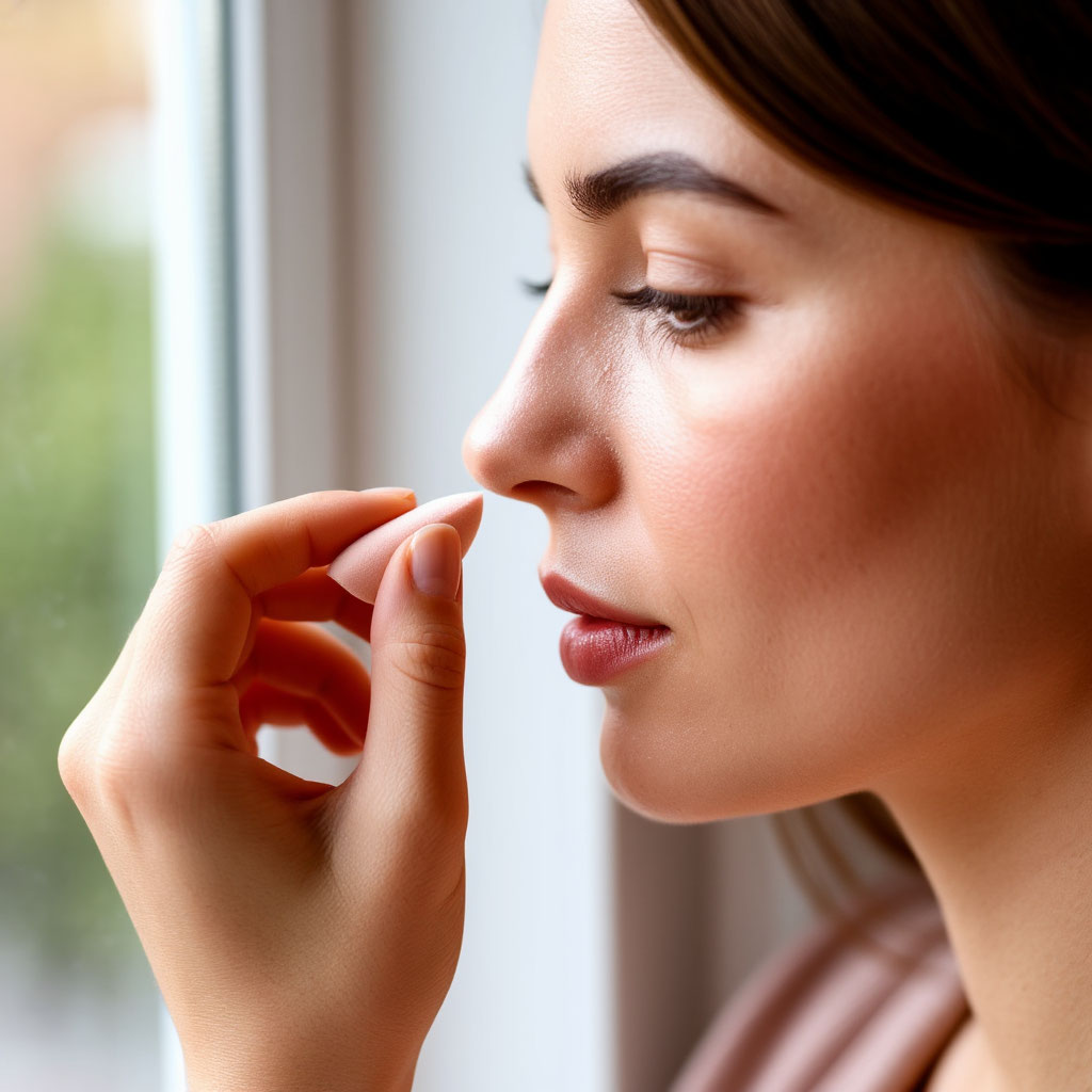 Applying cc cream for light makeup and color correction